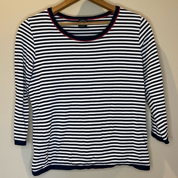 Paul & Shark Yachting Black & White Striped 3/4 Sleeve Red Collar Detail Size S - Picture 1 of 6